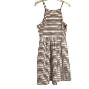 Banana Republic Knit Stripped A-line Dress 8 Cream/RED Pockets Spaghetti Straps